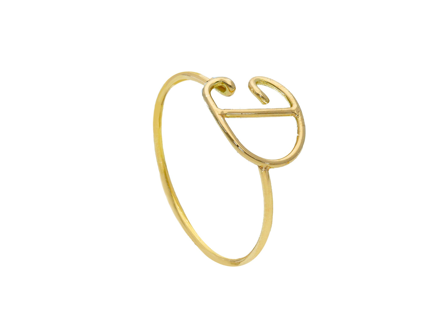 ANELLO IN ORO GIALLO 750 18K, A FILO, LISCIO, LETTERA INIZIALE, LUNGHEZZA 10 MM