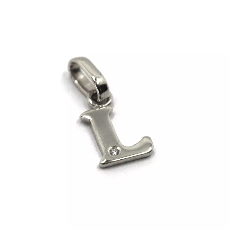 CIONDOLO ORO BIANCO 18K, PICCOLA LETTERA INIZIALE CON DIAMANTE, LUNGHEZZA 10 MM