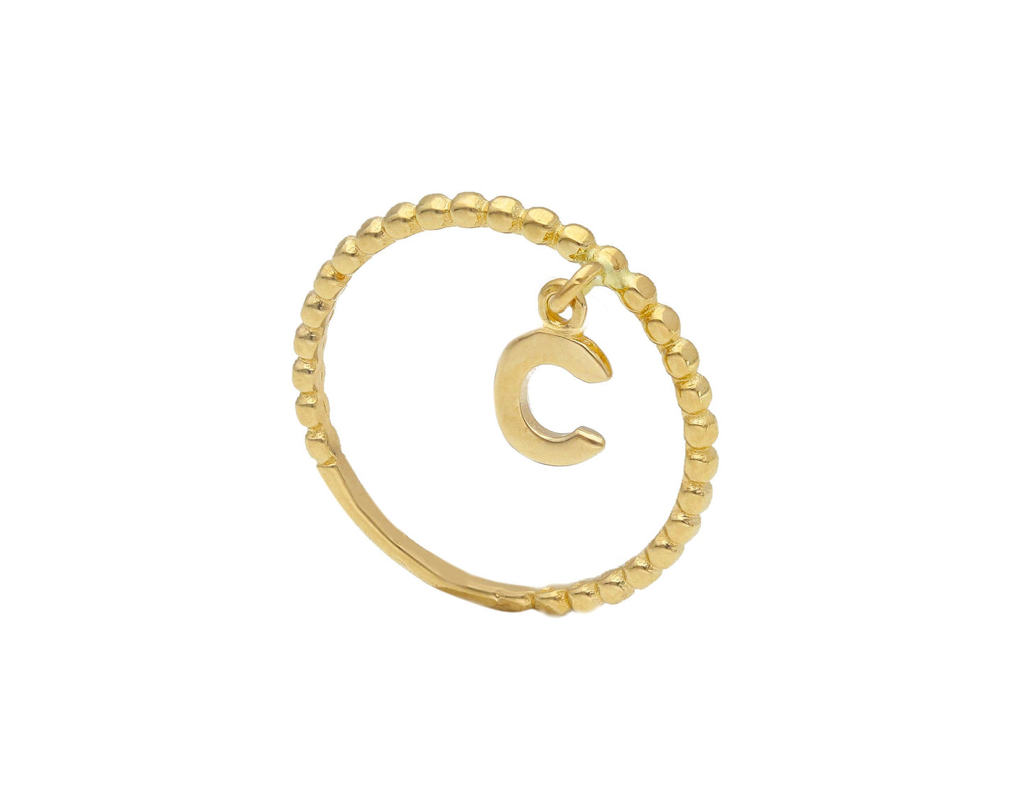 ANELLO IN ORO GIALLO 18K, A FILO, SQUADRATO CON LETTERA INIZIALE PENDENTE