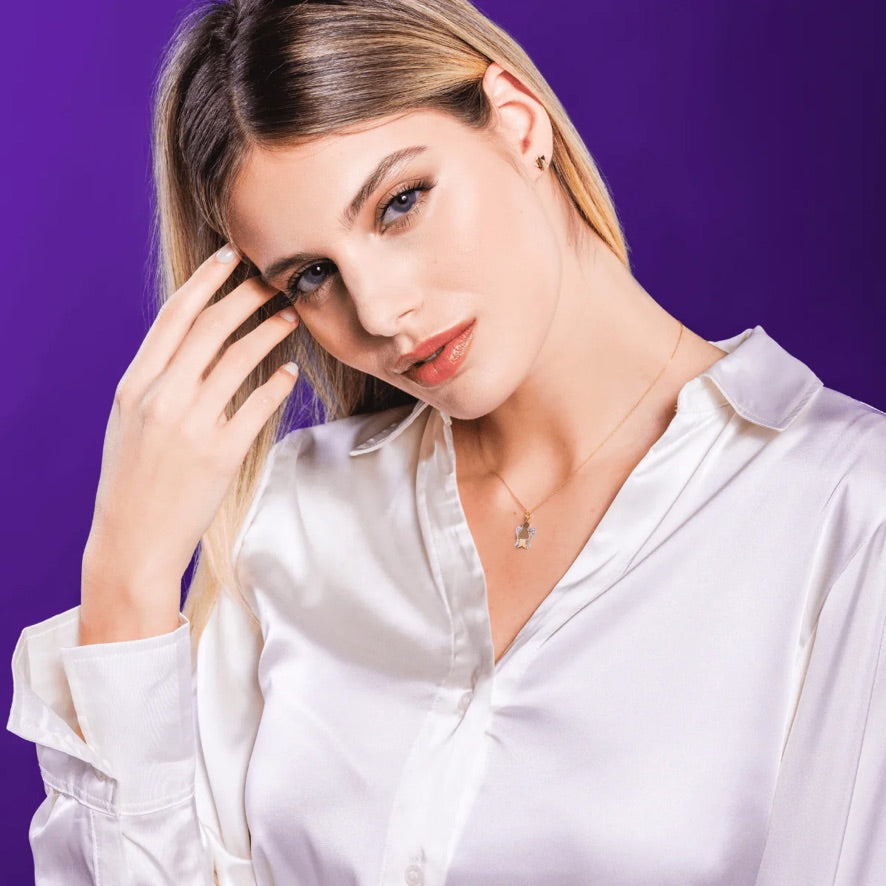 Collana Roberto Giannotti oro giallo e bianco 9k con angelo ali diamantate NKT367