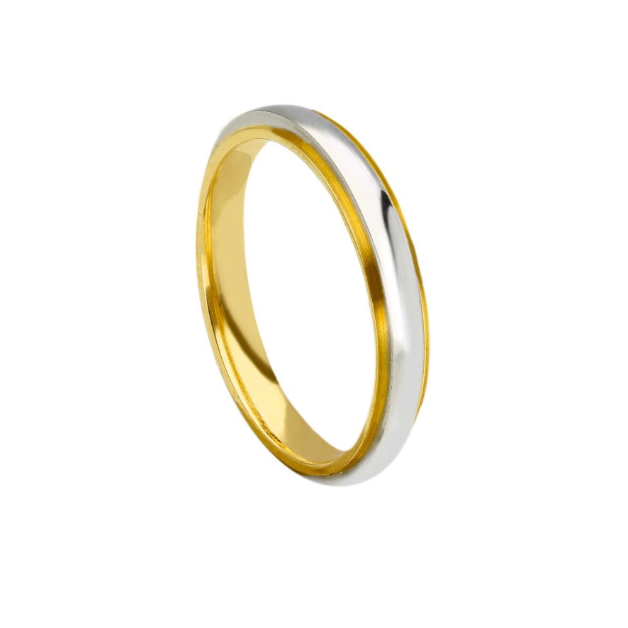 Anello Unoaerre fede nuziale, spessore 3mm, oro bianco con bordo giallo 750 18k
