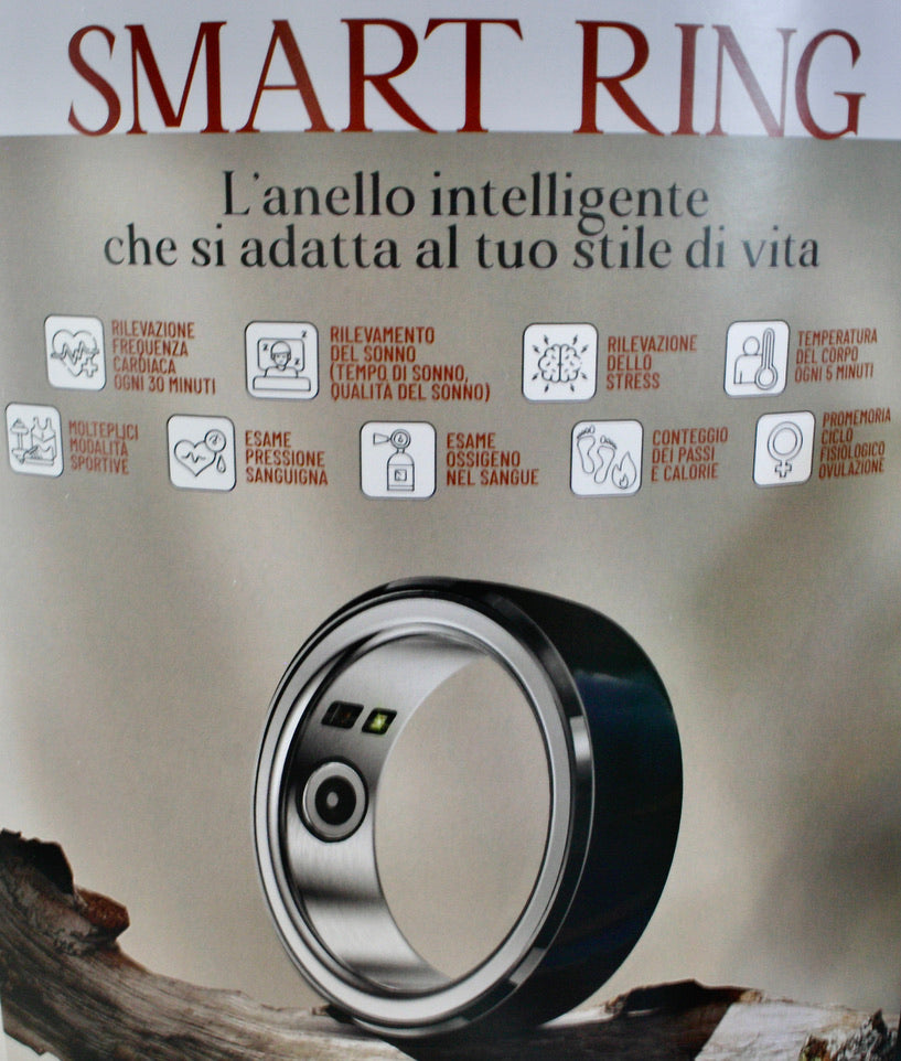 Anello smart ring in acciaio e ceramica nera smarty2.0 swr001, multifunzione parametri vitali