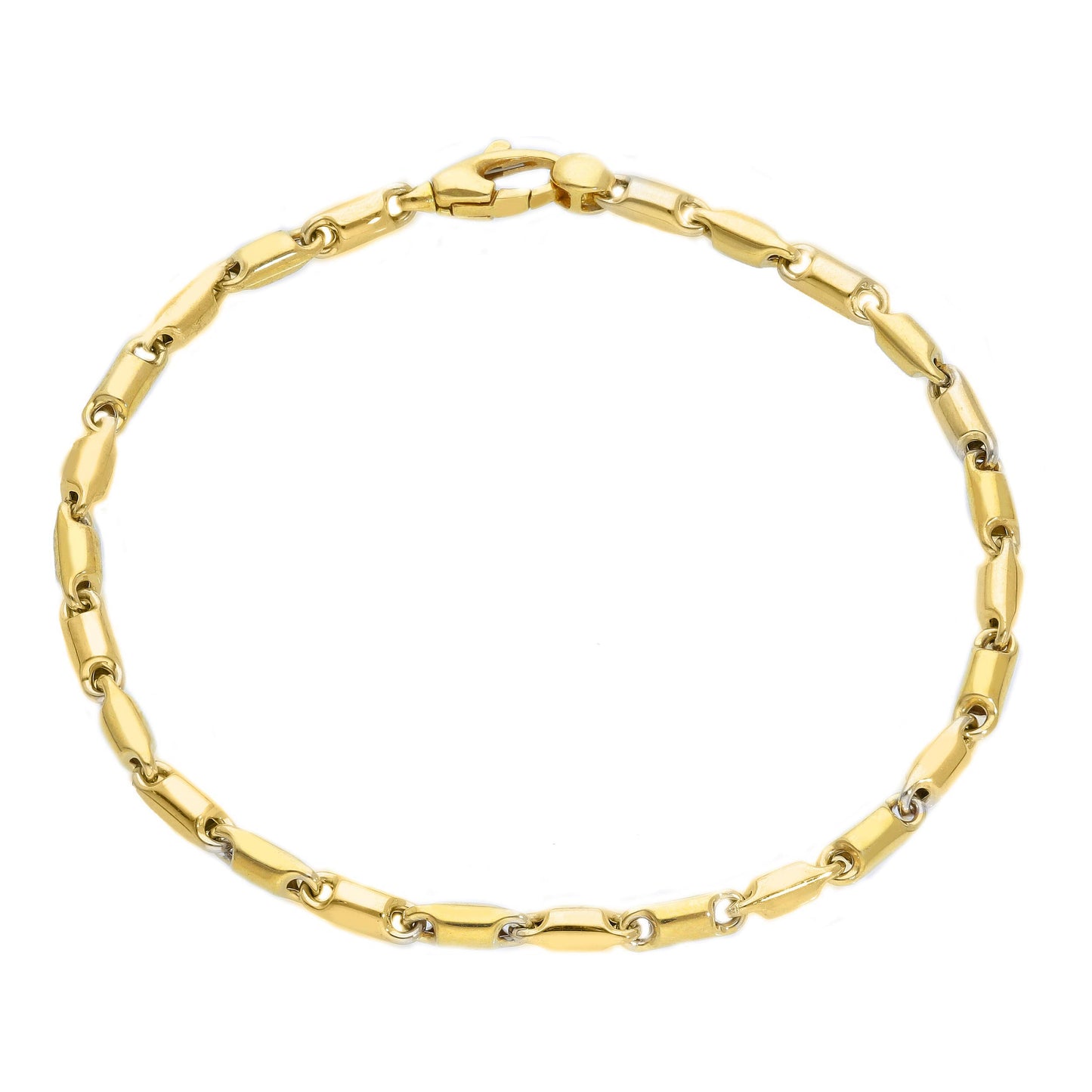 18K YELLOW OR WHITE GOLD BRACELET, ROUNDED TUBE LINK, LENGTH 21 CM
