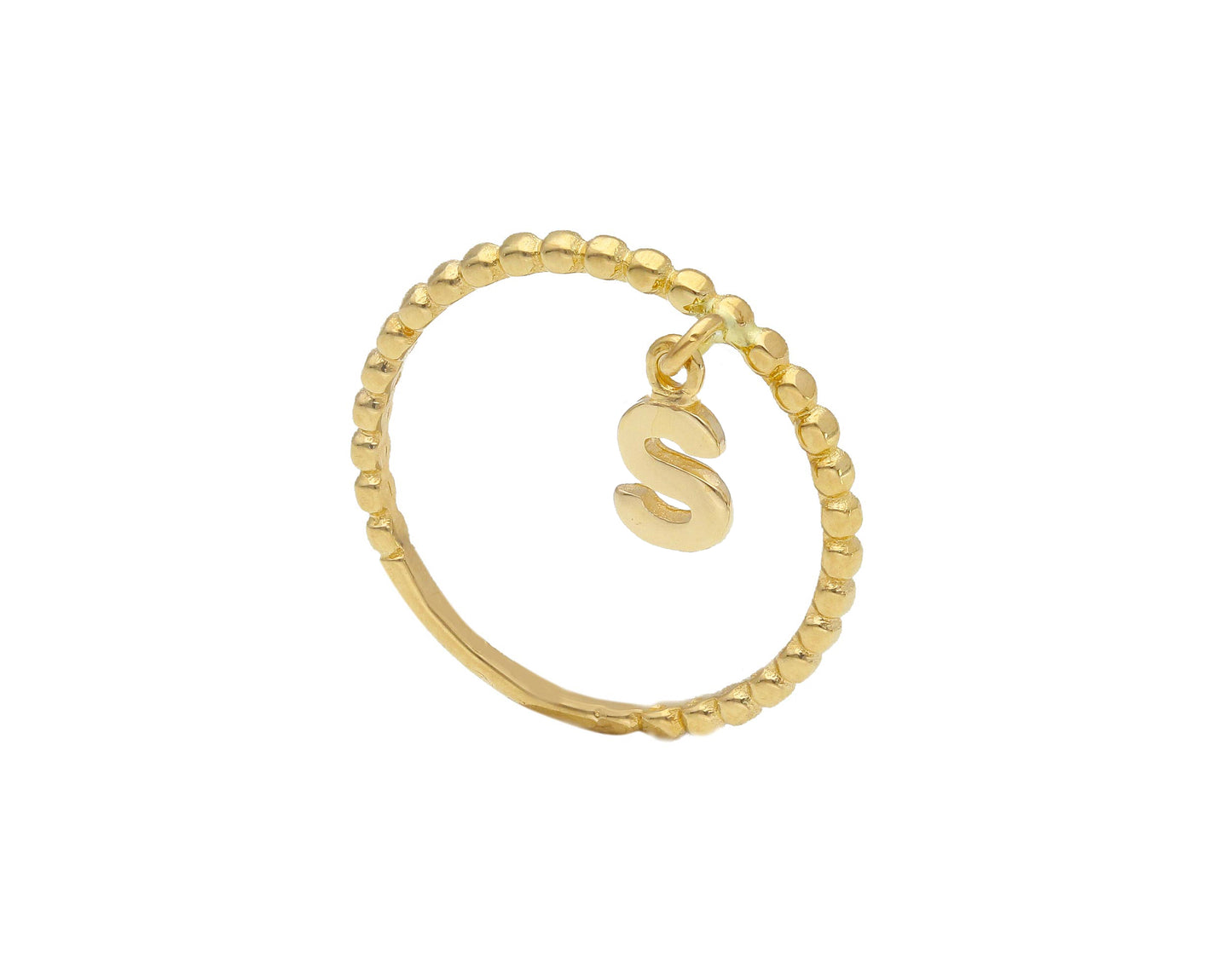 ANELLO IN ORO GIALLO 18K, A FILO, SQUADRATO CON LETTERA INIZIALE PENDENTE