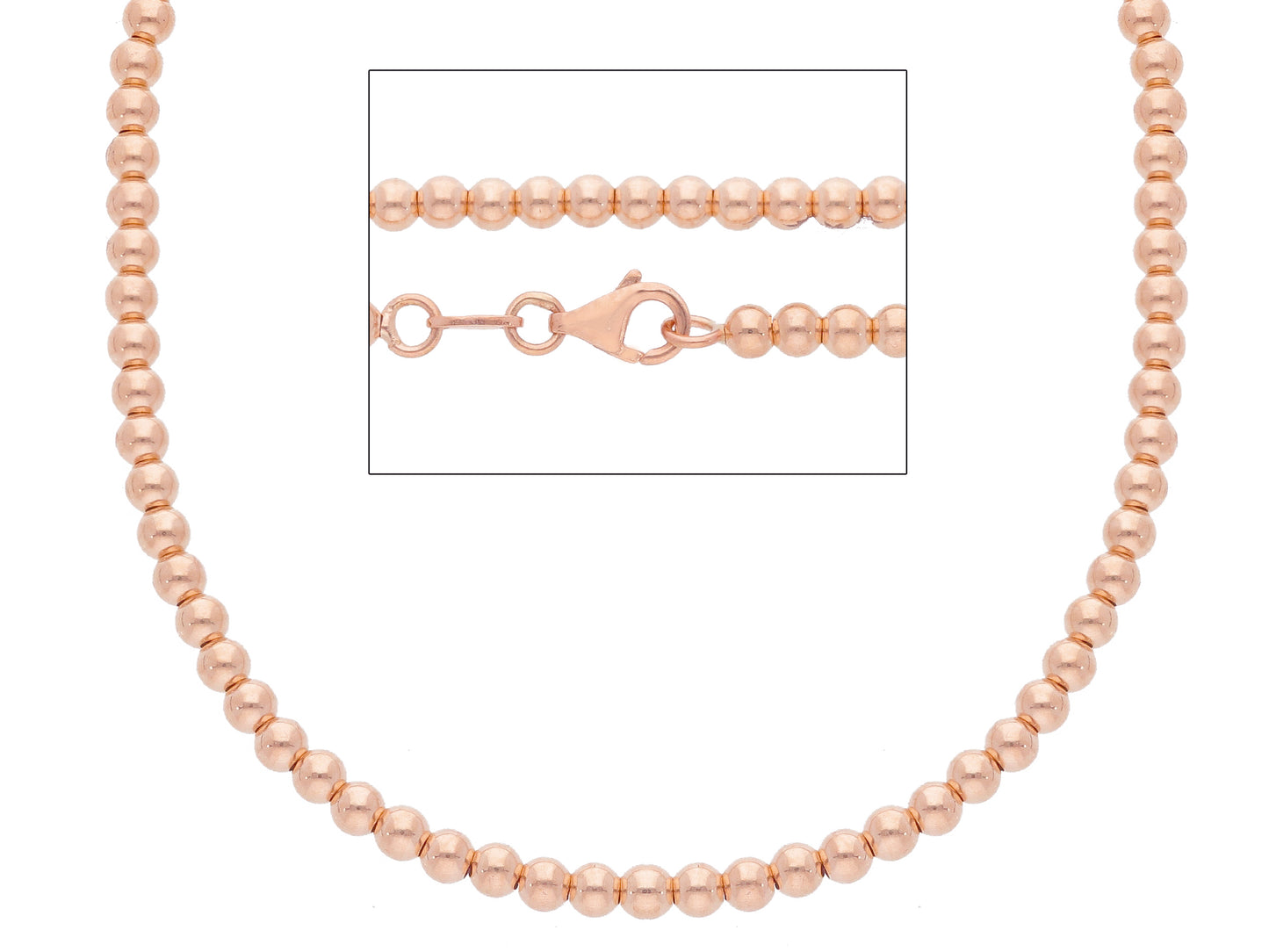 CATENA IN ORO GIALLO O BIANCO O ROSA 18K, SFERE, SPESSORE 3 MM, LUNGHEZZA 45 CM