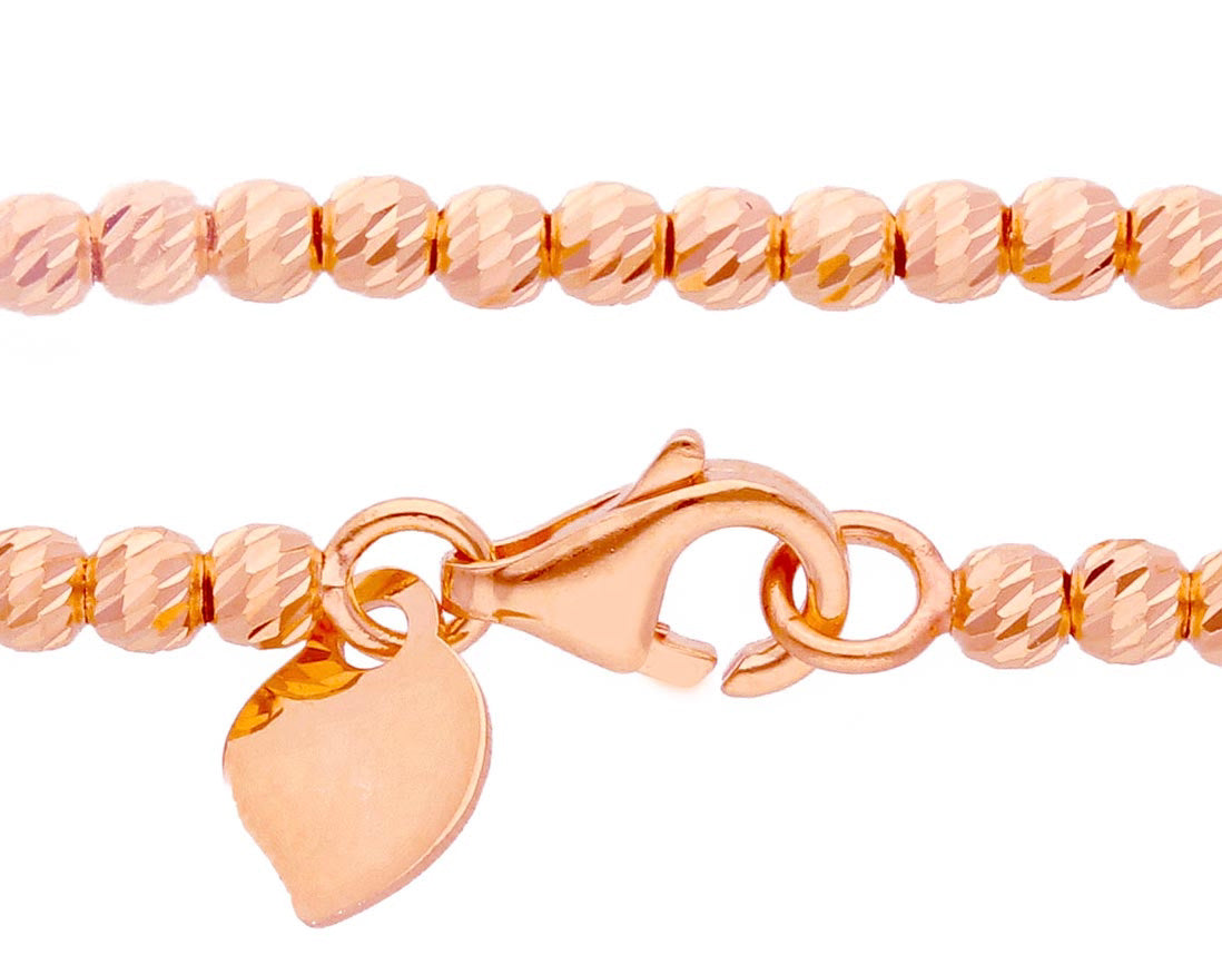 CATENA IN ORO ROSA 18K, PALLINE E SFERE LAVORATE, SPESSORE 2.5 MM, 40-45-50 CM