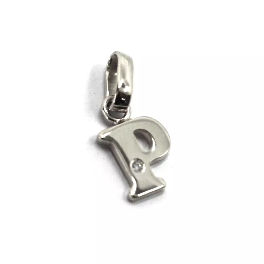 CIONDOLO ORO BIANCO 18K, PICCOLA LETTERA INIZIALE CON DIAMANTE, LUNGHEZZA 10 MM