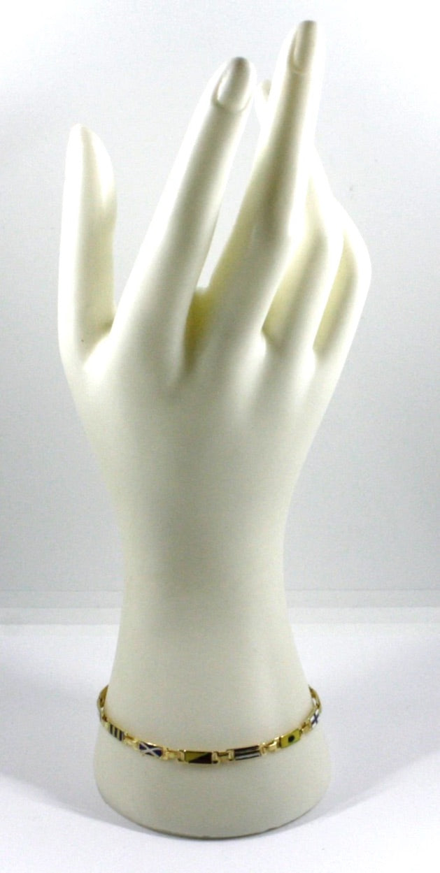 Arcadia-Armband aus 925er Sterlingsilber, gelbvergoldet und mit emaillierten nautischen Flaggen verziert, Stärke 3,5 mm, Länge 20,5 cm, hergestellt in Italien