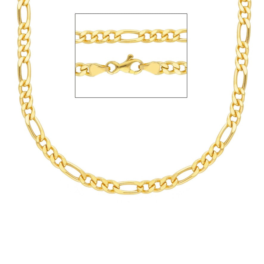 Catena oro giallo 18k, 750, figaro 3+1, spessore 3mm, lunghezza 60cm