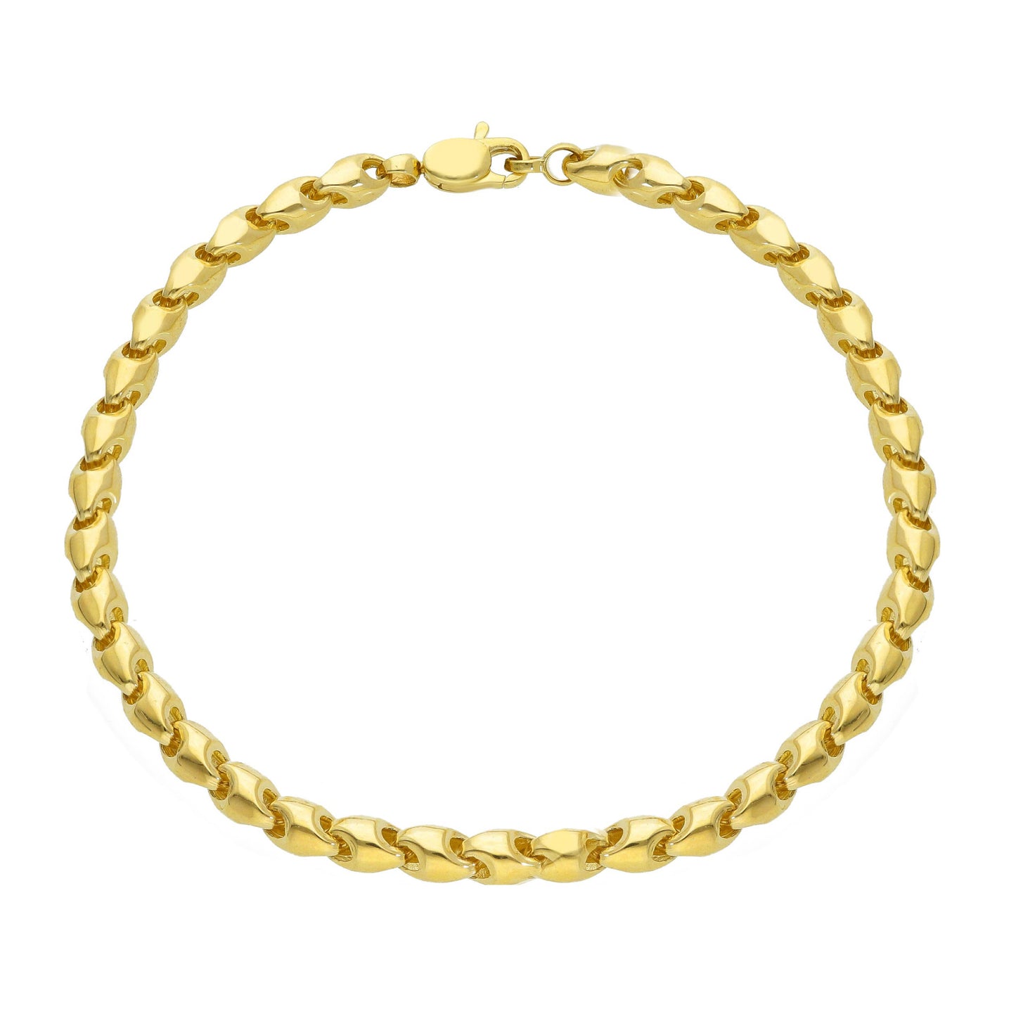 18K YELLOW OR WHITE GOLD BRACELET, ROUNDED DROP LINK, LENGTH 21 CM