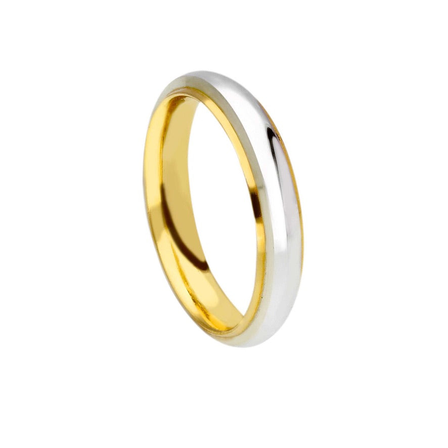 Anello Unoaerre fede nuziale, spessore 4mm, oro bianco con bordo giallo 750 18k