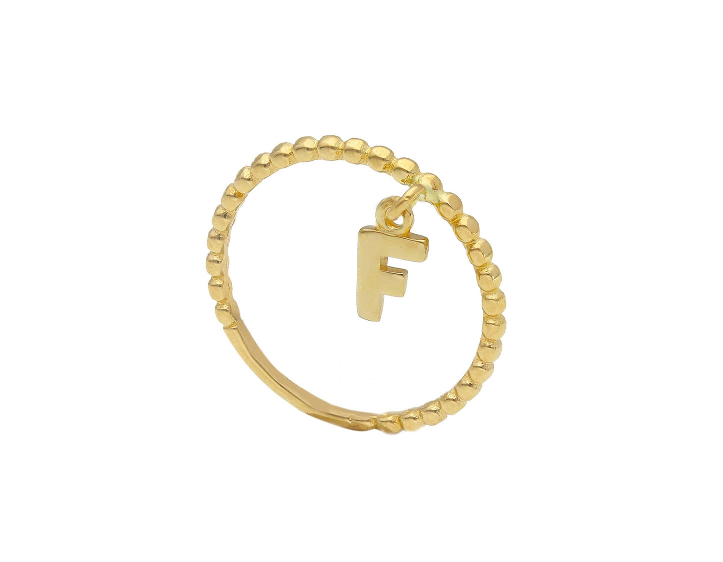 ANELLO IN ORO GIALLO 18K, A FILO, SQUADRATO CON LETTERA INIZIALE PENDENTE