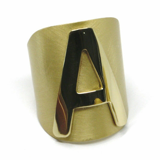 Aquaforte ring in 925 silver, yellow gold plated, maxi adjustable band hand-satinized with hand-polished initial letter