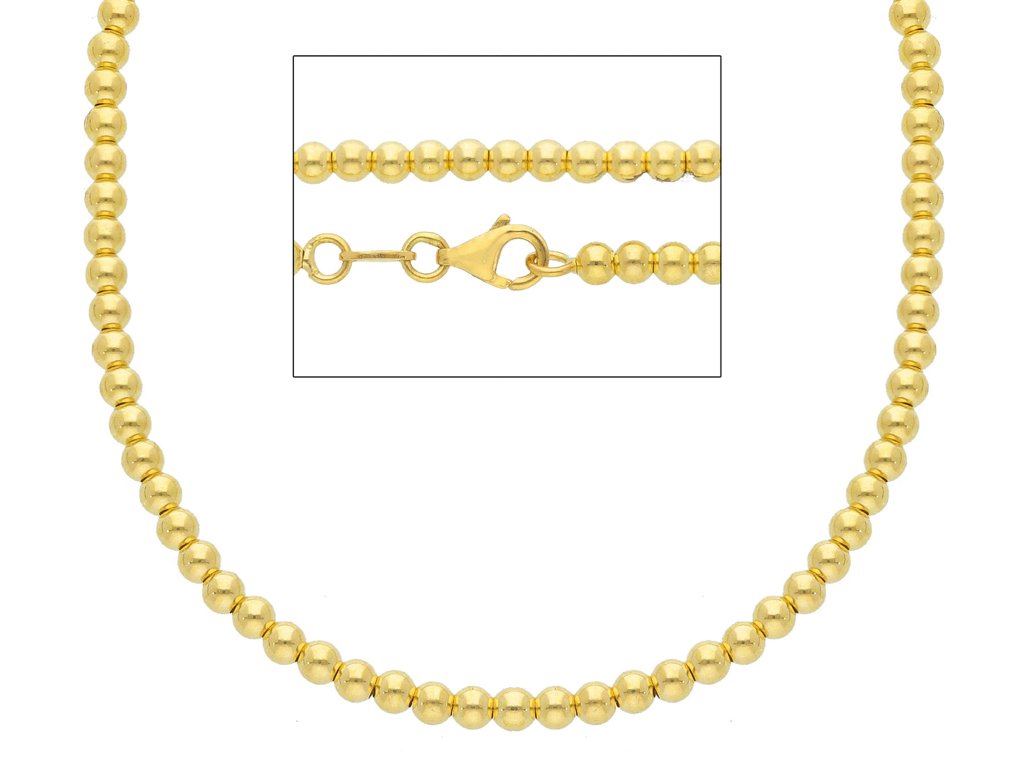 CATENA IN ORO GIALLO O BIANCO O ROSA 18K, SFERE, SPESSORE 3 MM, LUNGHEZZA 45 CM