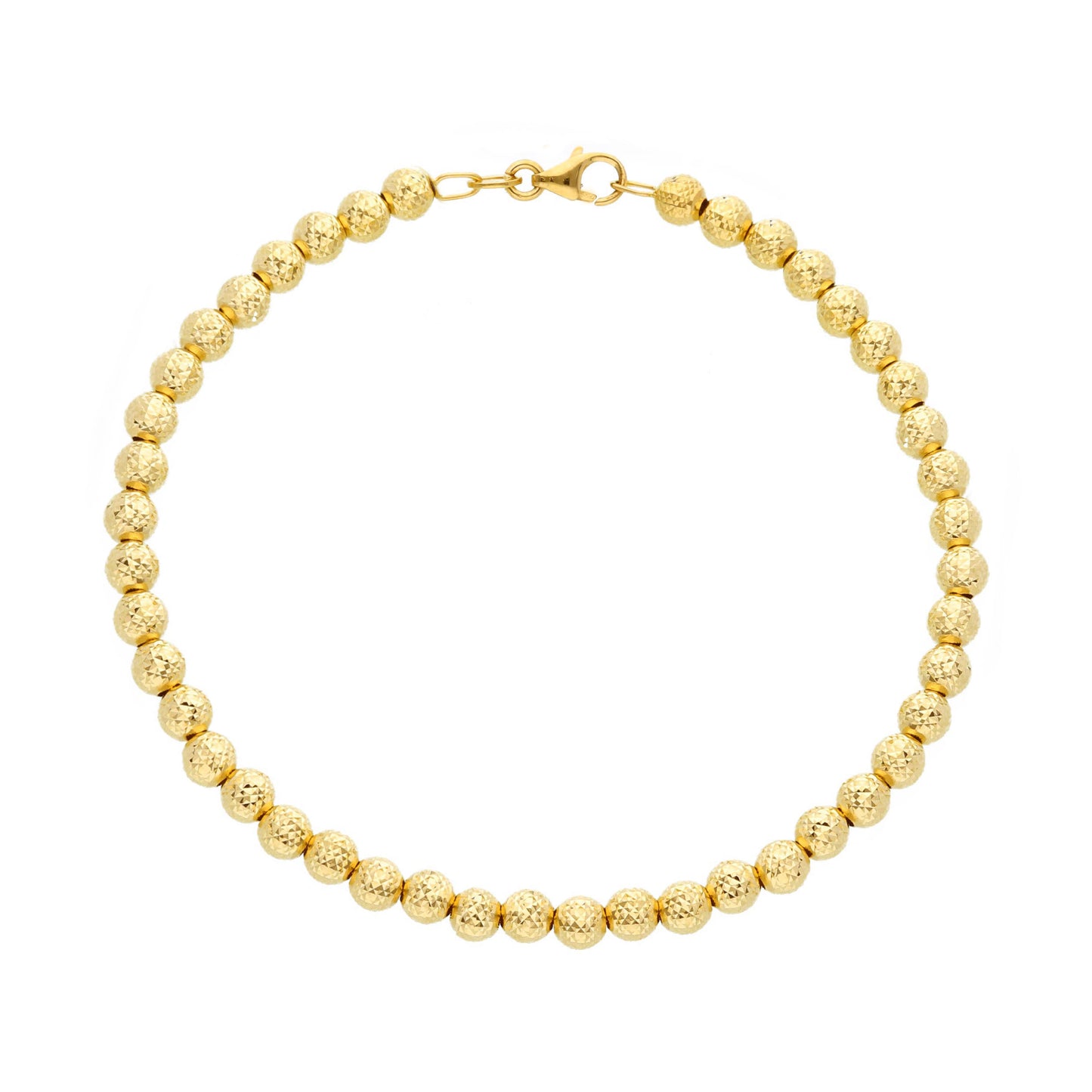 18K YELLOW OR WHITE OR ROSE GOLD BRACELET, 4 MM WORKED SPHERES, 19 CM