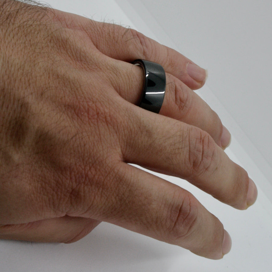 Anello smart ring in acciaio e ceramica nera smarty2.0 swr001, multifunzione parametri vitali