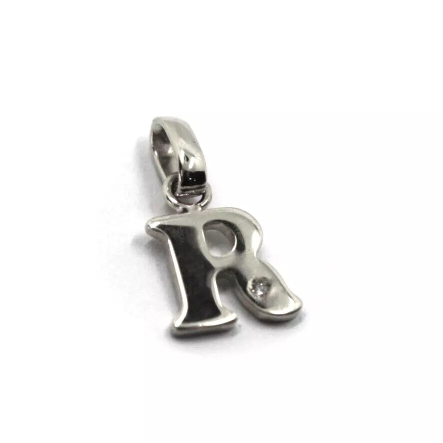 18K WHITE GOLD PENDANT, SMALL INITIAL LETTER WITH DIAMOND, LENGTH 10 MM