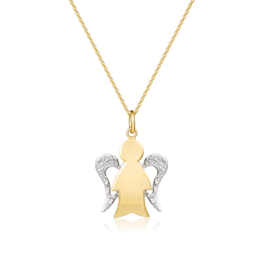Collana Roberto Giannotti oro giallo e bianco 9k con angelo ali diamantate NKT367