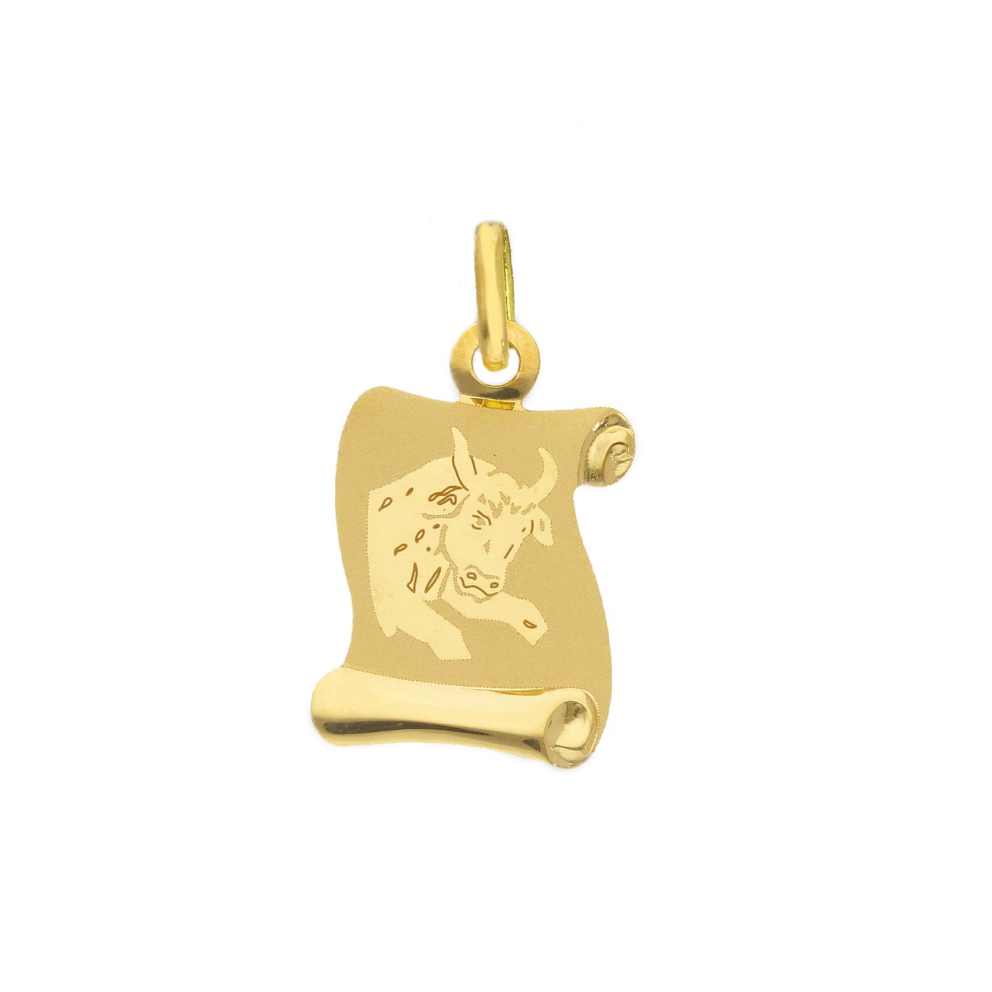 18K YELLOW GOLD PENDANT ZODIAC SIGN WITH ENGRAVABLE PARCHMENT, BLACK CORD