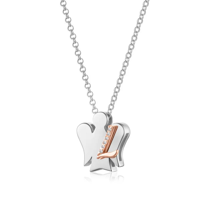 Collana Roberto Giannotti, alfabeto degli angeli in argento 925 con zirconi, lettera iniziale L, gia500l