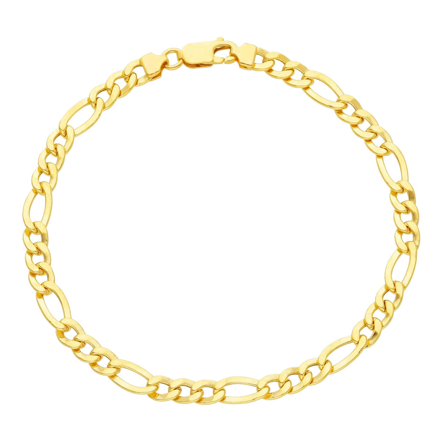 18K YELLOW GOLD BRACELET, FIGARO LINK, OVAL, ALTERNATED 3+1, 5 MM THICKNESS