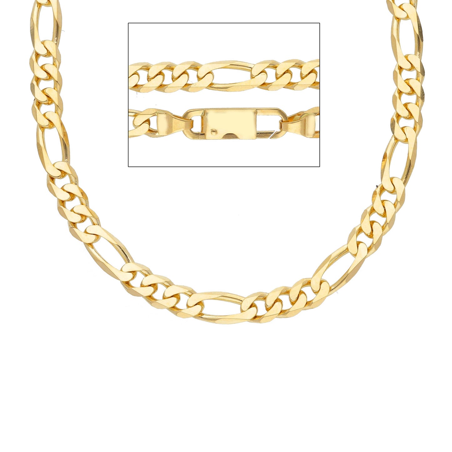CATENA ORO GIALLO 18K, FIGARO, GOURMETTE, ALTERNATA 3+1, SPESSORE 5 MM, 50-60 CM