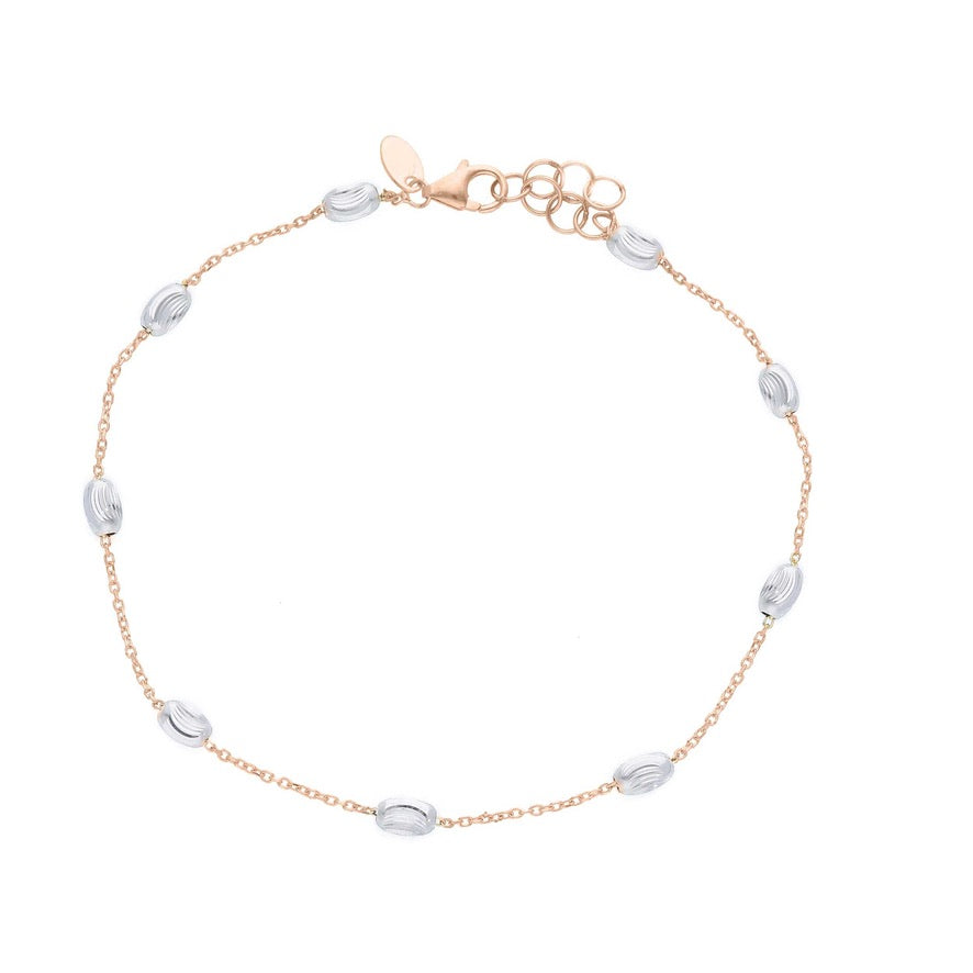 Bracciale in oro 750, 18k, maglia rolo 1mm e sfere ovali lavorate diametro 3mm