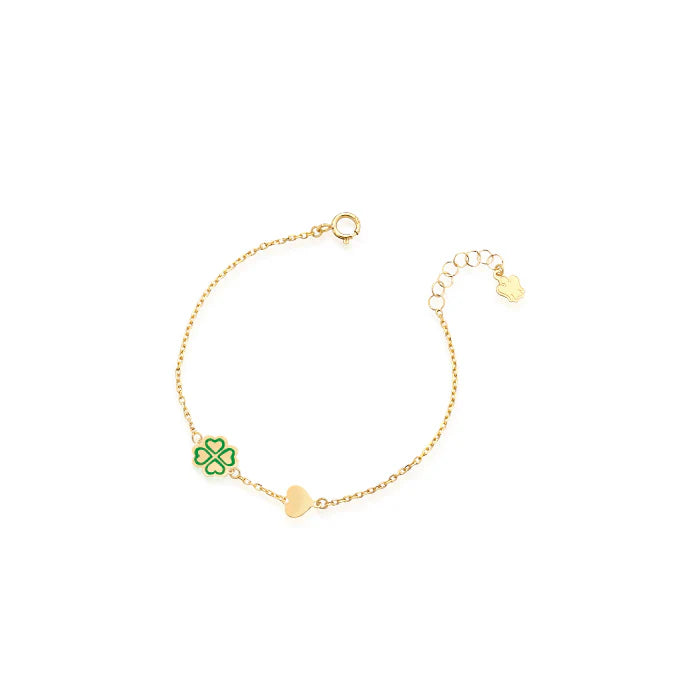 Roberto Giannotti 9k gold children's bracelet with green four-leaf clover and heart NKT391