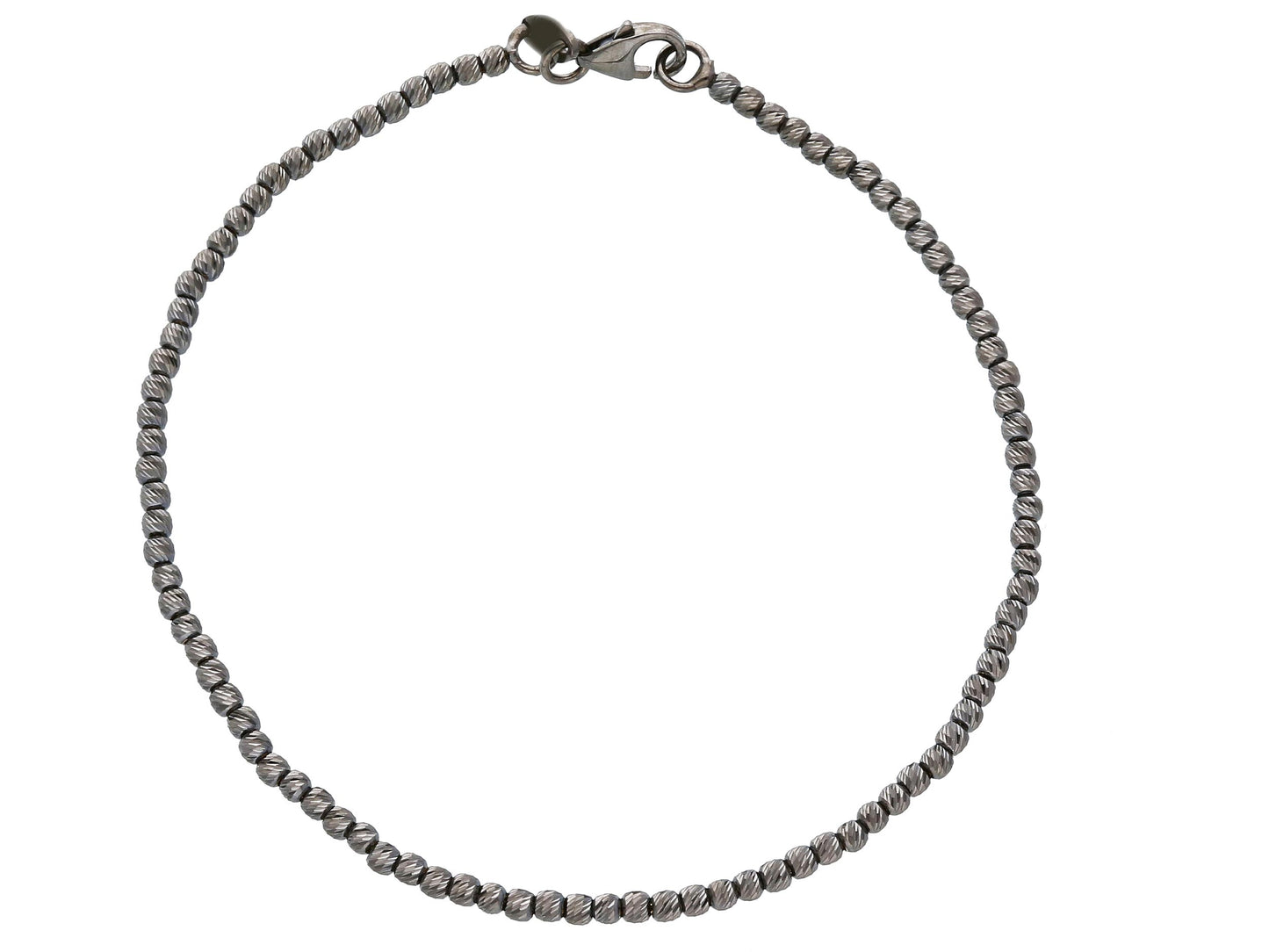 18K BLACK GOLD BRACELET, SPHERES, WORKED BALLS, 2 MM DIAMETER, 18 OR 20 CM