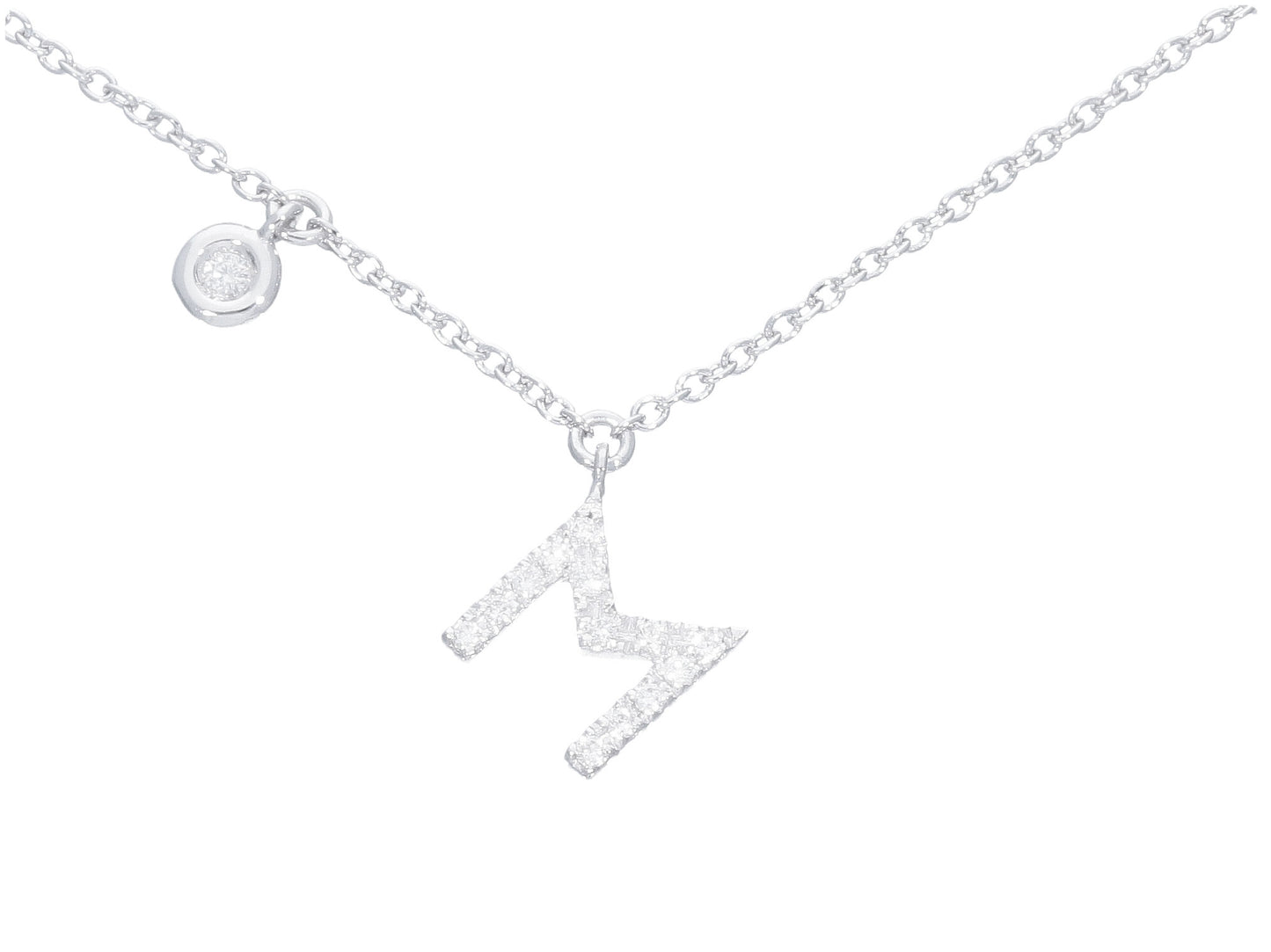 18K WHITE GOLD NECKLACE, ROLO LINK WITH PENDANT INITIAL LETTER AND DIAMONDS