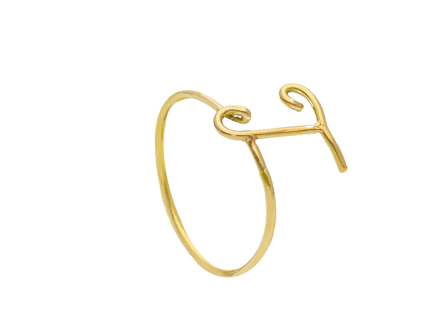 ANELLO IN ORO GIALLO 750 18K, A FILO, LISCIO, LETTERA INIZIALE, LUNGHEZZA 10 MM