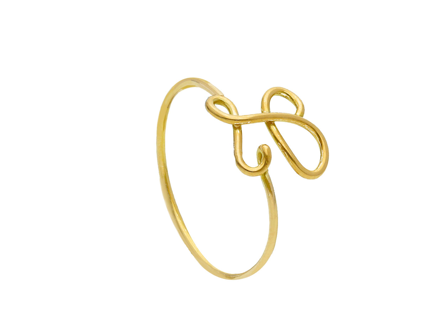 ANELLO IN ORO GIALLO 750 18K, A FILO, LISCIO, LETTERA INIZIALE, LUNGHEZZA 10 MM