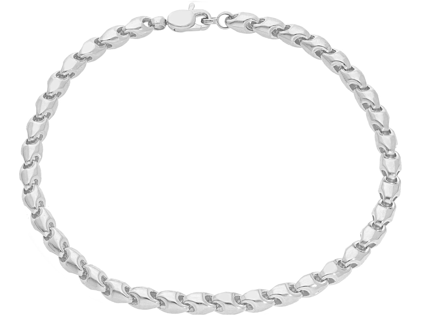 18K YELLOW OR WHITE GOLD BRACELET, ROUNDED DROP LINK, LENGTH 21 CM