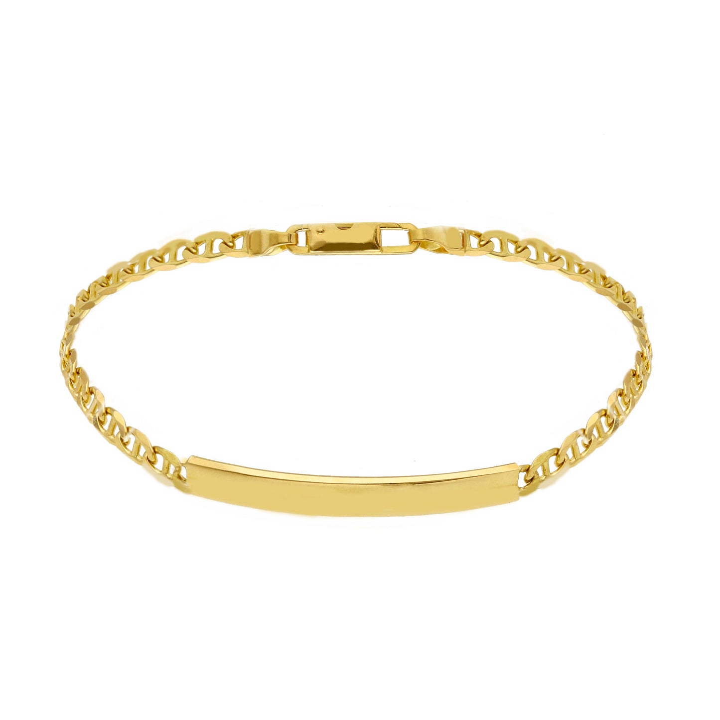 18K YELLOW GOLD BRACELET, 3MM MARINARA LINK AND ENGRAVABLE PLATE