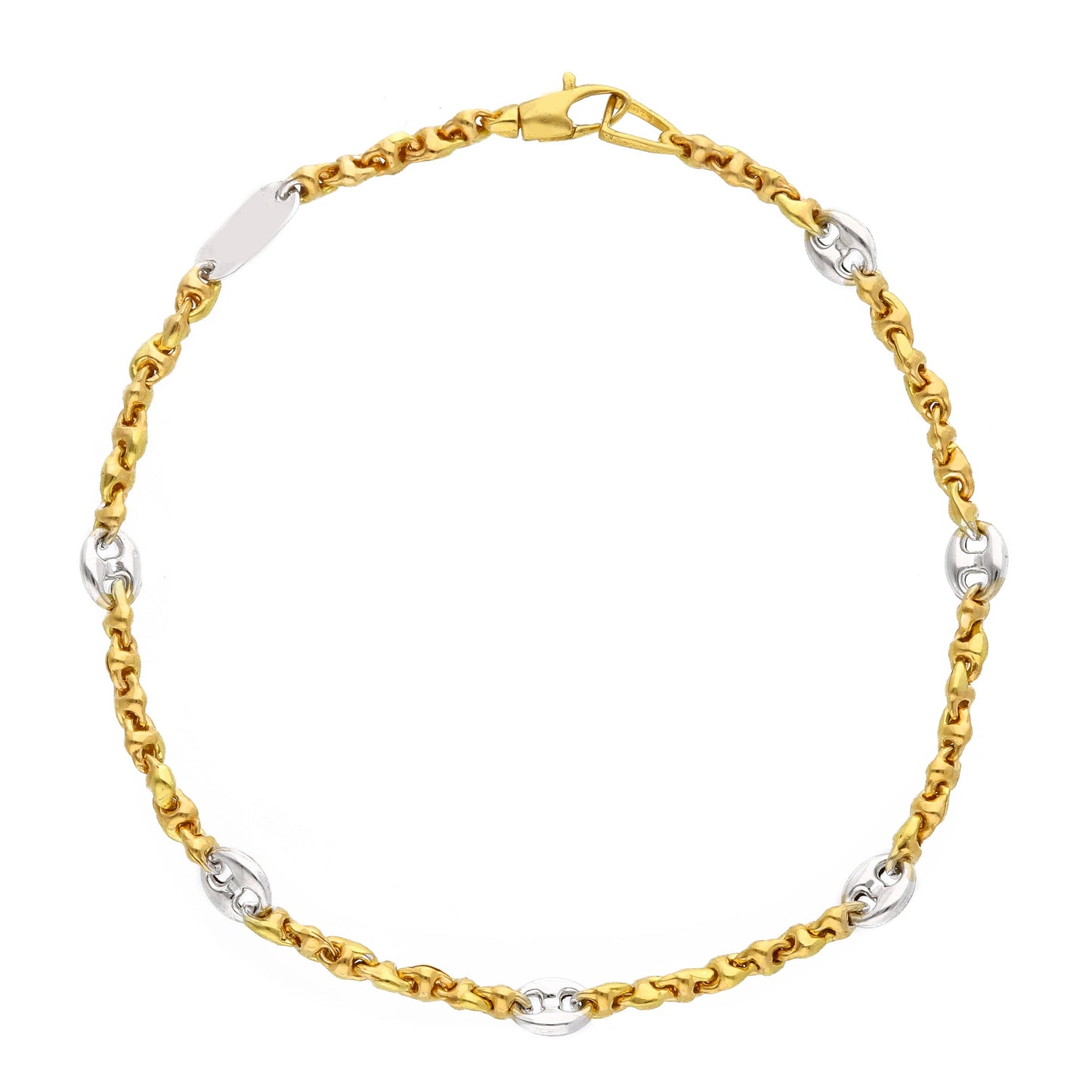 BRACELET IN YELLOW AND WHITE GOLD, 18K, SAILOR'S LINK, 4 MM THICKNESS, 21 CM