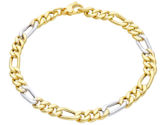 18K WHITE AND YELLOW GOLD BRACELET, 3+1 ALTERNATED OVAL FIGARO LINK, 19-21 CM 