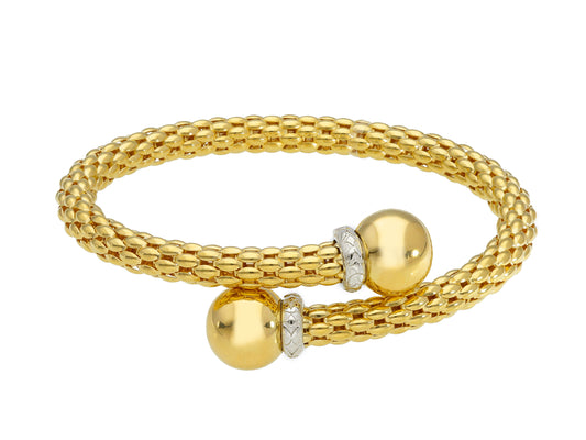 YELLOW OR WHITE GOLD BRACELET, 18K, 750, RIGID, CONTRARY, BASKET MESH AND SPHERES 