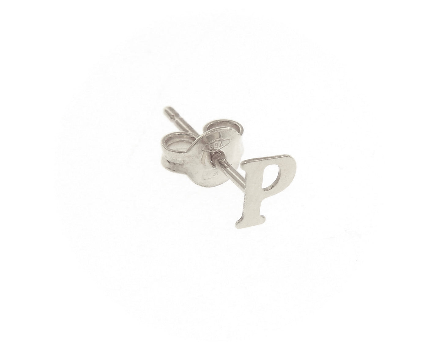 SINGLE EARRING IN 750 18K WHITE GOLD, FLAT INITIAL LETTER, LENGTH 6 MM