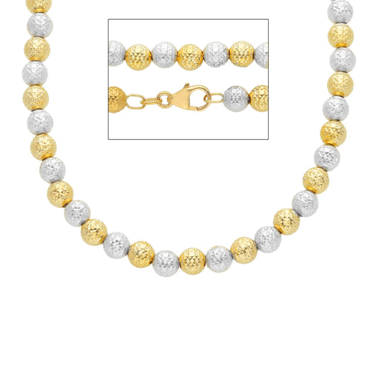 18K YELLOW AND WHITE GOLD CHAIN, WITH WORKED SPHERES, 5 MM THICKNESS, 40-45-50 CM 