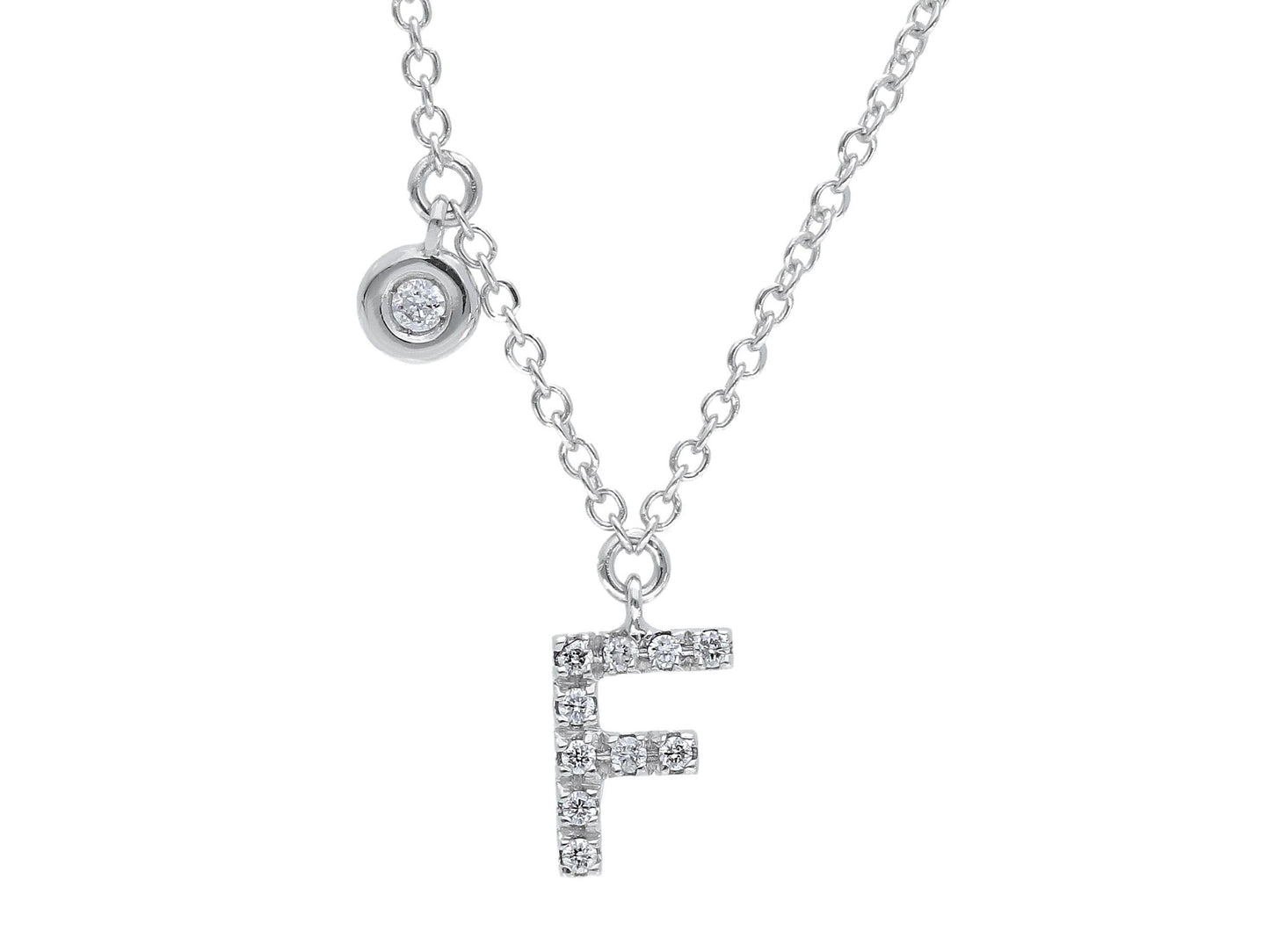 18K WHITE GOLD NECKLACE, ROLO LINK WITH PENDANT INITIAL LETTER AND DIAMONDS