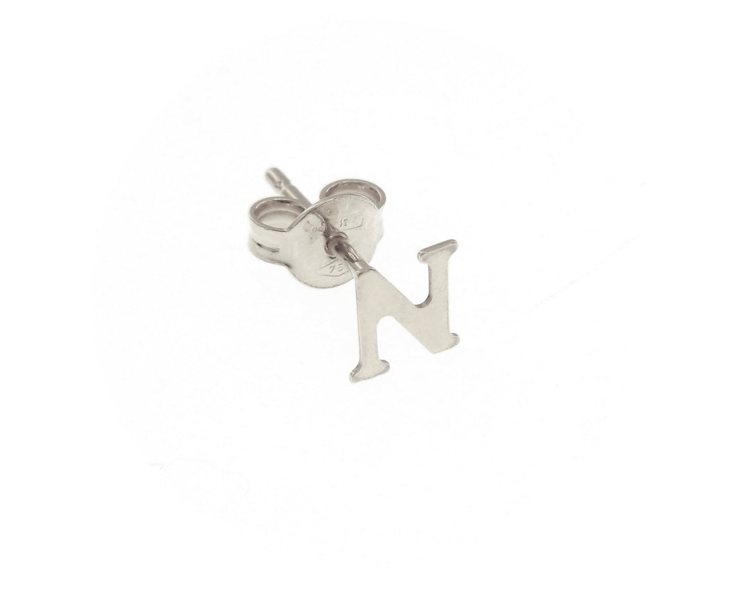 SINGLE EARRING IN 750 18K WHITE GOLD, FLAT INITIAL LETTER, LENGTH 6 MM