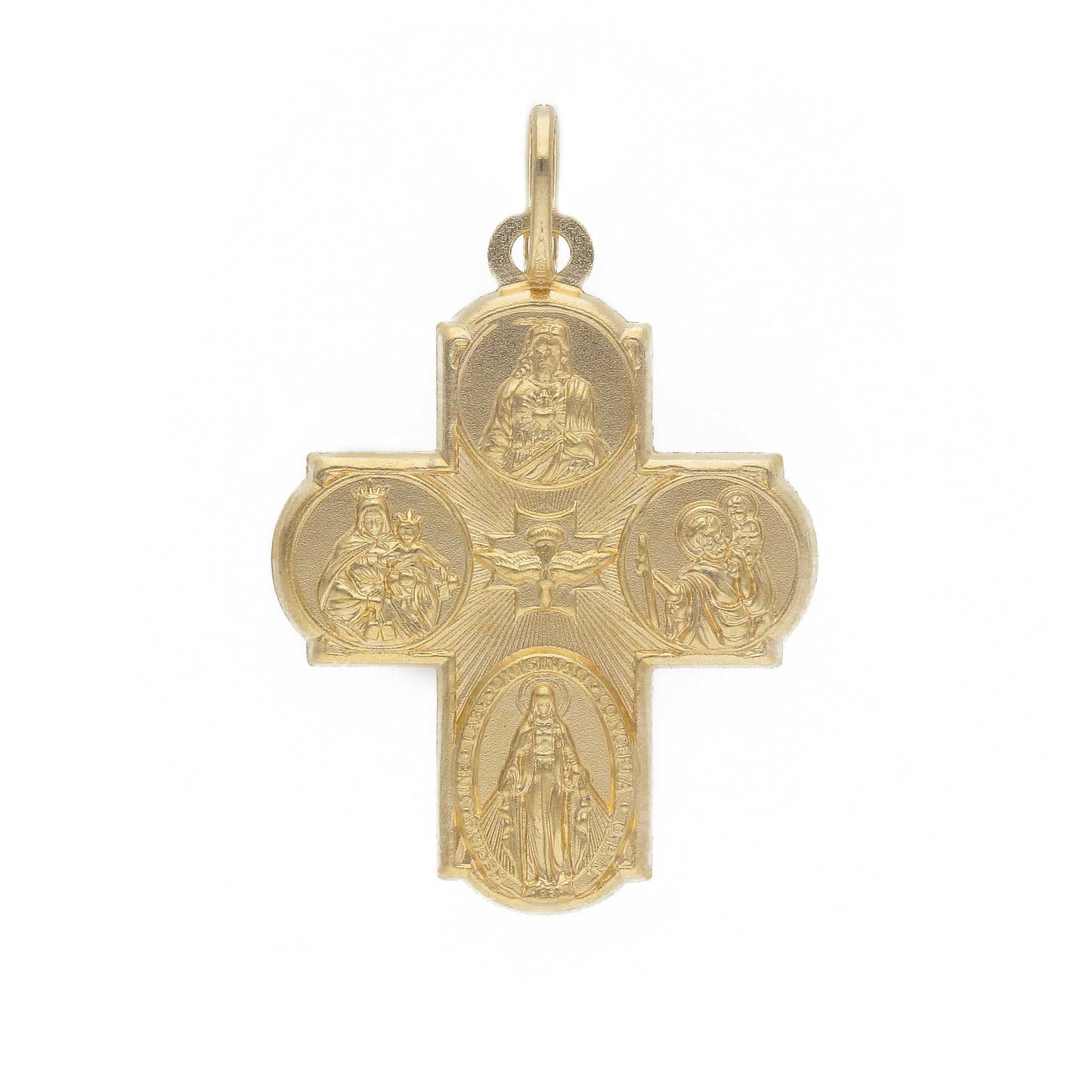 Croce Scapolare in oro 18k 750, a lastra piatta scavata, Sacro Cuore, Miracolosa, San Cristoforo, Carmelo, 27mm