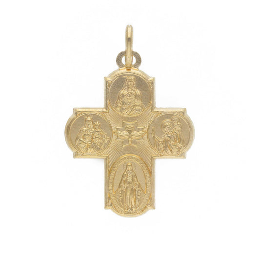 Croce Scapolare in oro 18k 750, a lastra piatta scavata, Sacro Cuore, Miracolosa, San Cristoforo, Carmelo, 27mm