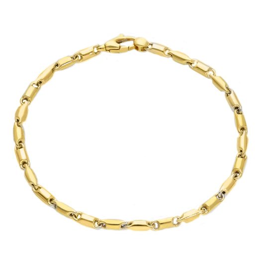 18K YELLOW OR WHITE GOLD BRACELET, ROUNDED TUBE LINK, LENGTH 21 CM 