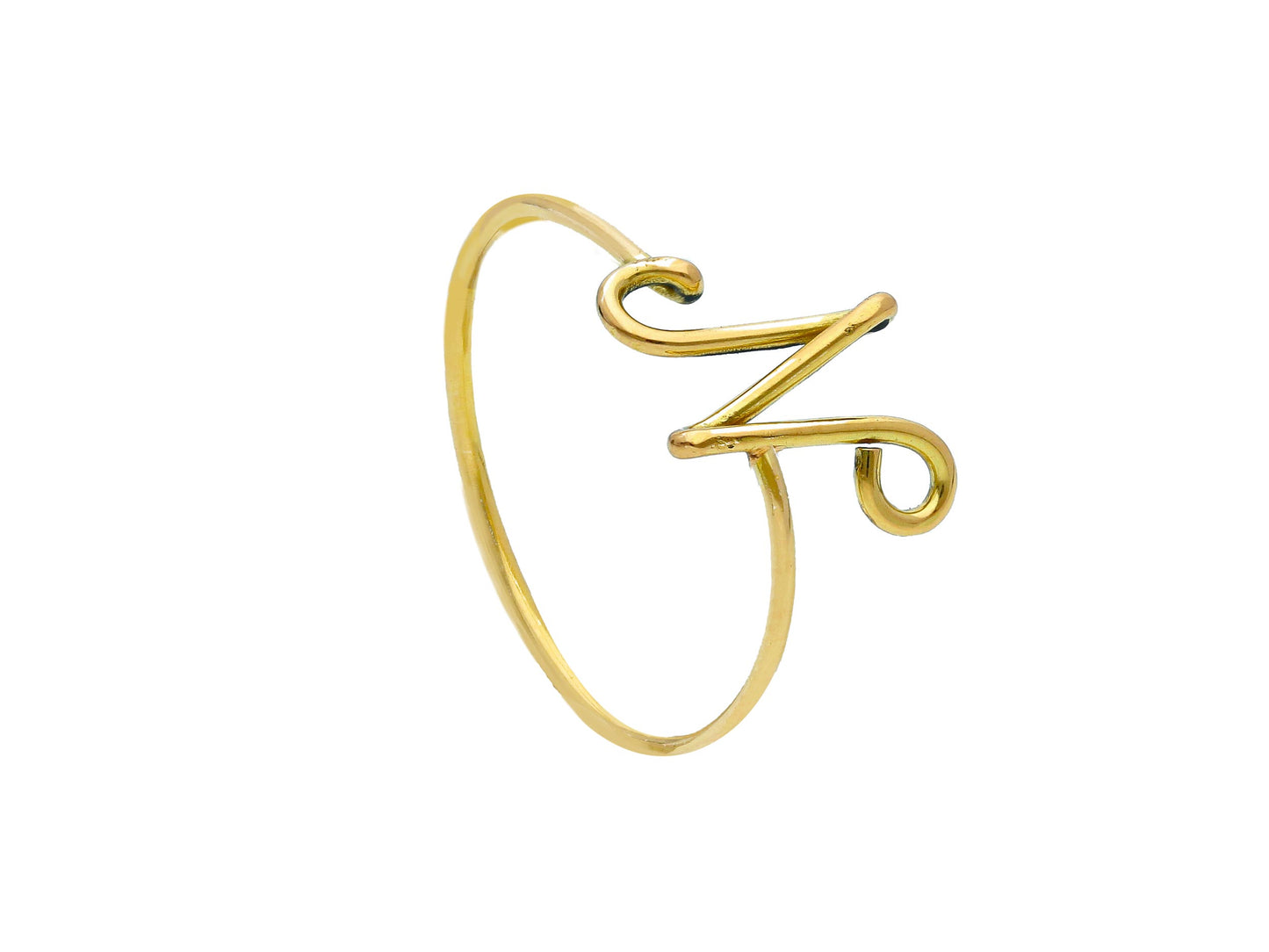 18K 750 YELLOW GOLD RING, WIRE, SMOOTH, INITIAL LETTER, LENGTH 10 MM 