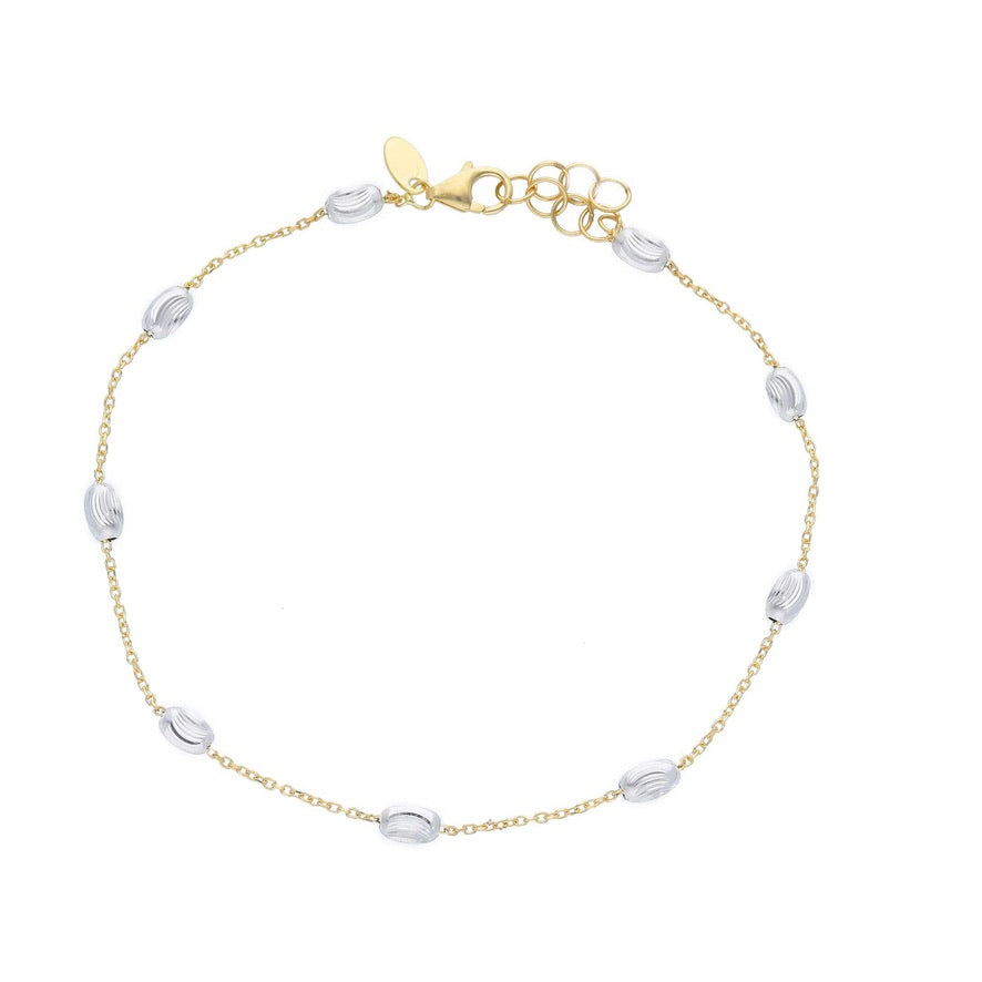 Bracciale in oro 750, 18k, maglia rolo 1mm e sfere ovali lavorate diametro 3mm