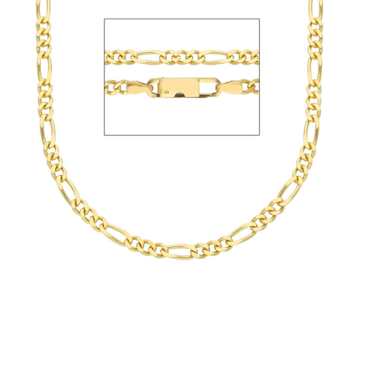 18K YELLOW GOLD CHAIN, FIGARO, GOURMETTE, ALTERNATE 3+1, THICKNESS 3 MM, 50-60 CM 