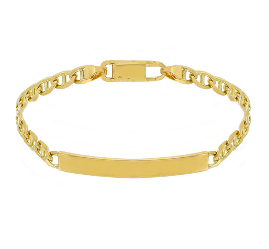 18K YELLOW GOLD BRACELET, 3.8 MM MARINARA LINK AND ENGRAVABLE PLATE 