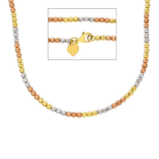 18K YELLOW, WHITE, ROSE GOLD CHAIN, WORKED SPHERES, 2.5 MM THICKNESS, 40-45-50 CM