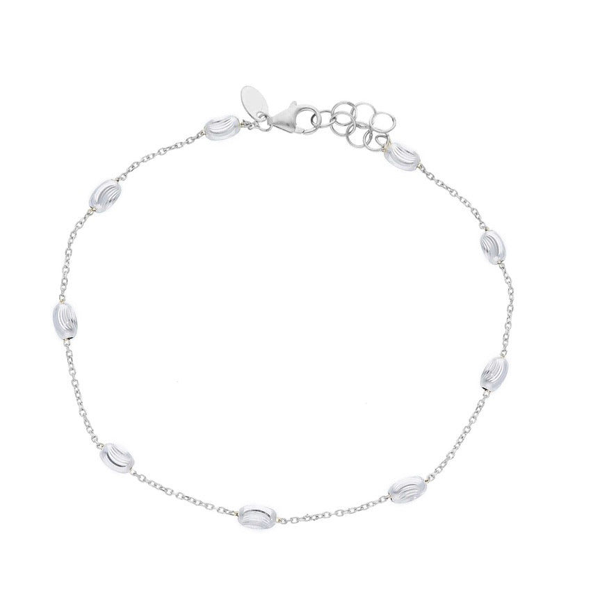 Bracciale in oro 750, 18k, maglia rolo 1mm e sfere ovali lavorate diametro 3mm